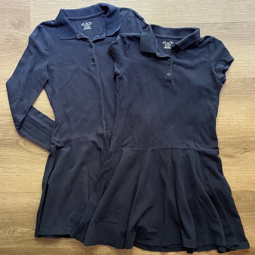 10/12 The Children's Place Navy Uniform Polo Dresses Long-Sleeve + Short-Sleeve